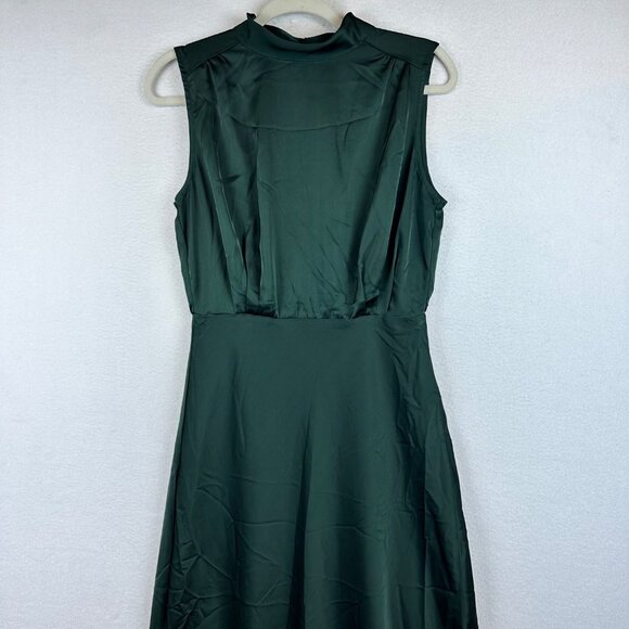 Lulus Classic Elegance Green Satin Sleeveless Mock Neck Maxi Dress Medium - Picture 5 of 14